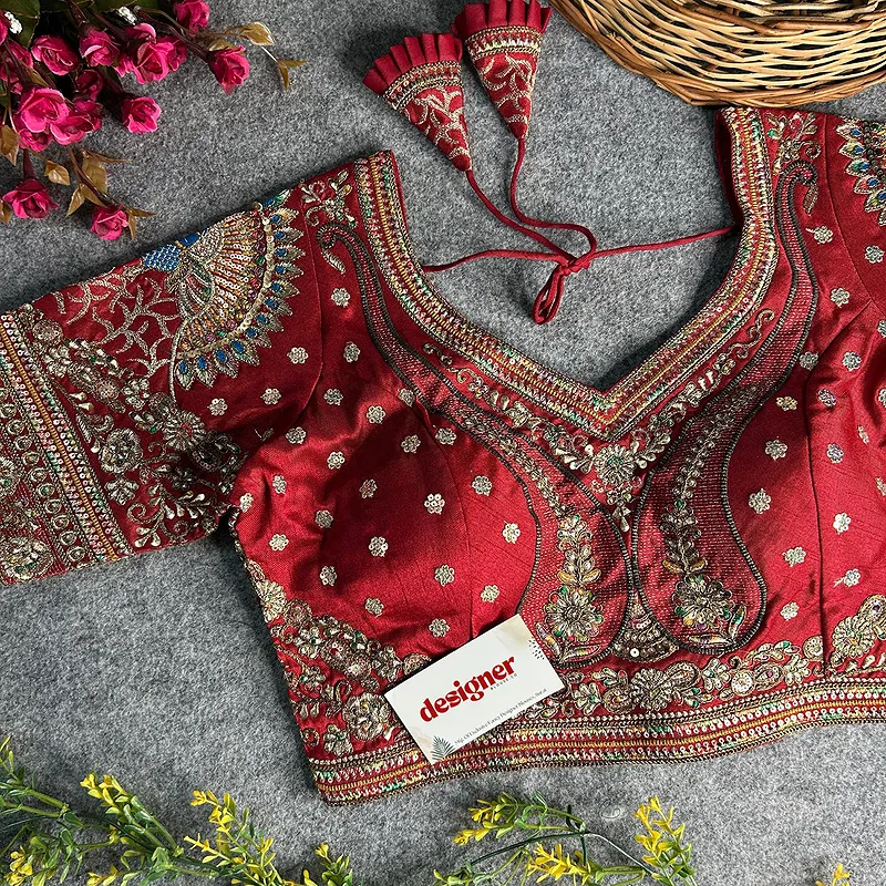 Maroon Color Bridal Bliss Apple-Cut Codding Work Blouse