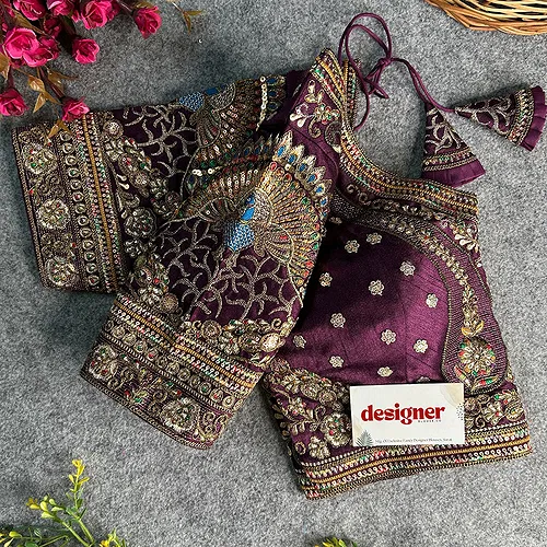 Wine Color Bridal Bliss Apple-Cut Codding Work Blouse