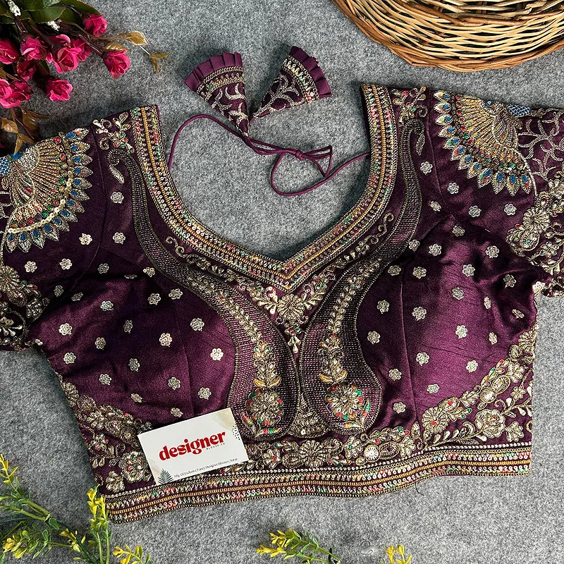 Wine Color Bridal Bliss Apple-Cut Codding Work Blouse