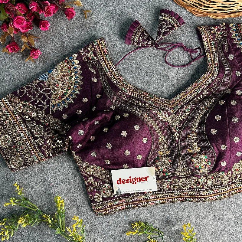 Wine Color Bridal Bliss Apple-Cut Codding Work Blouse