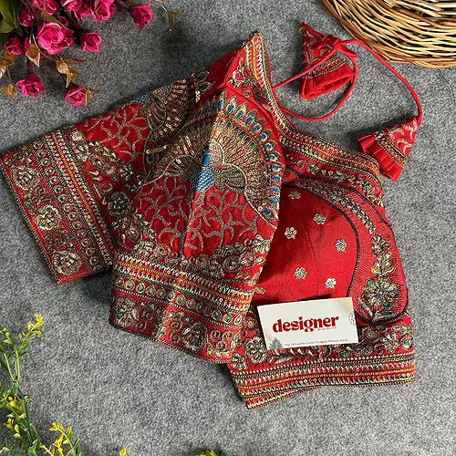 Red Color Bridal Bliss Apple-Cut Codding Work Blouse