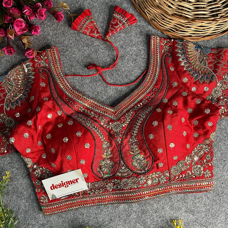 Red Color Bridal Bliss Apple-Cut Codding Work Blouse