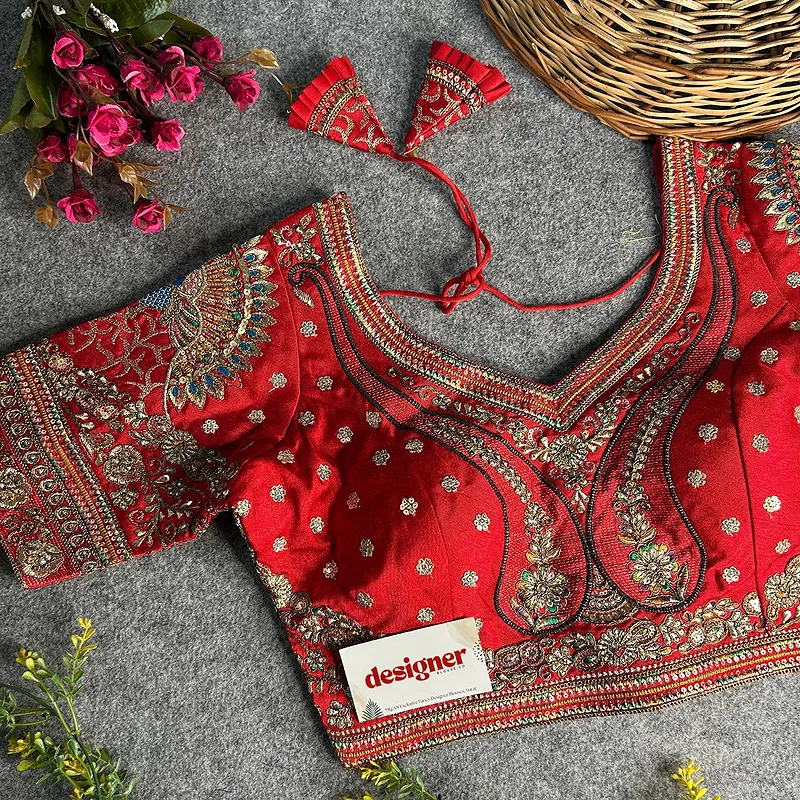 Red Color Bridal Bliss Apple-Cut Codding Work Blouse