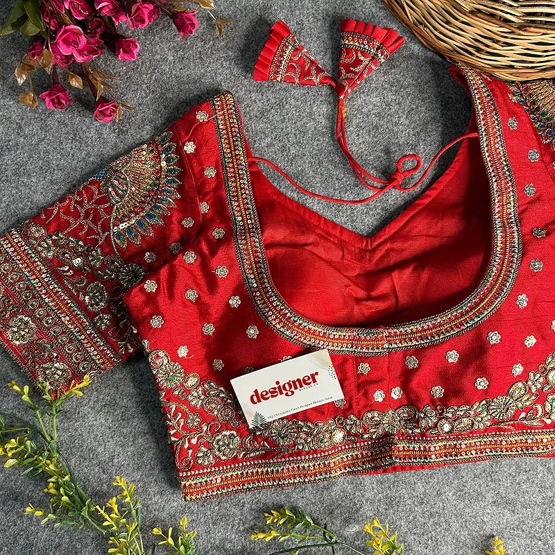 Red Color Bridal Bliss Apple-Cut Codding Work Blouse