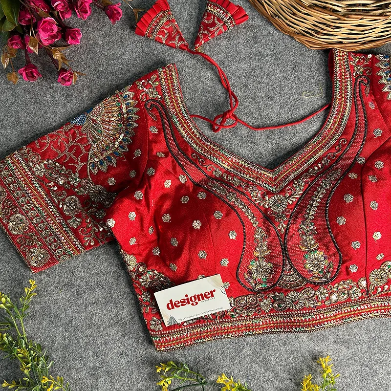 Red Color Bridal Bliss Apple-Cut Codding Work Blouse