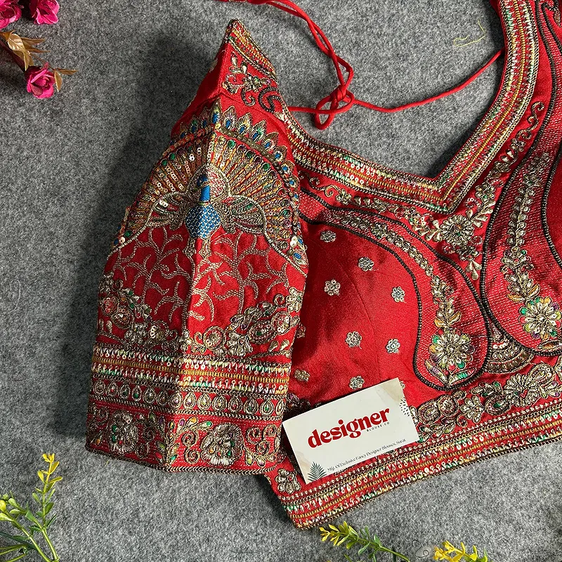 Red Color Bridal Bliss Apple-Cut Codding Work Blouse