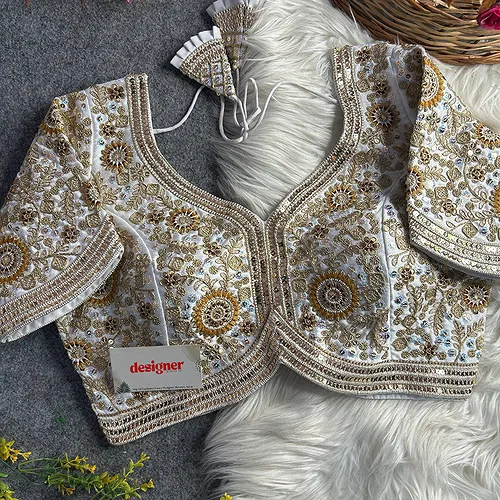 White Color Apple Cut Bridal Heavy Embroidery Work Blouse