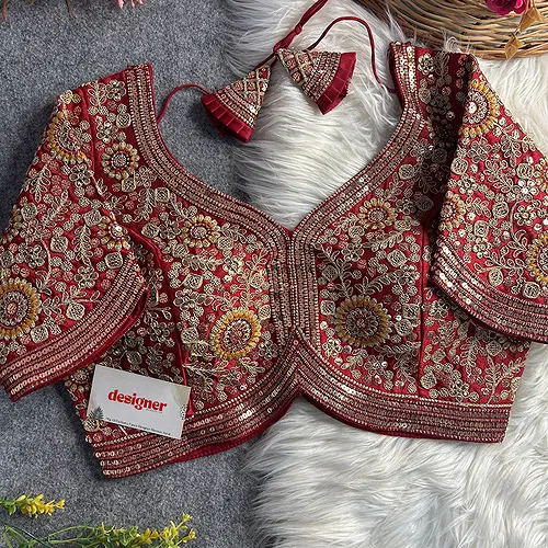 Maroon Color Apple Cut Bridal Heavy Embroidery Work Blouse