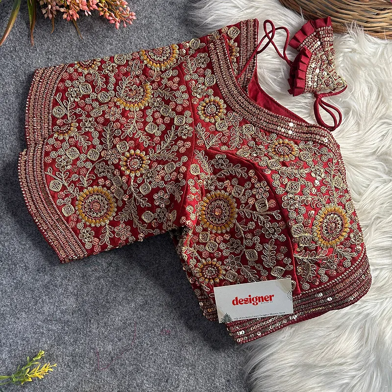 Maroon Color Apple Cut Bridal Heavy Embroidery Work Blouse