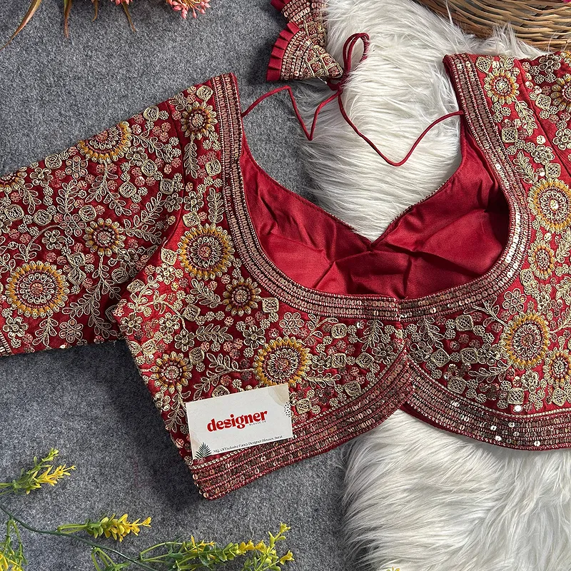 Maroon Color Apple Cut Bridal Heavy Embroidery Work Blouse