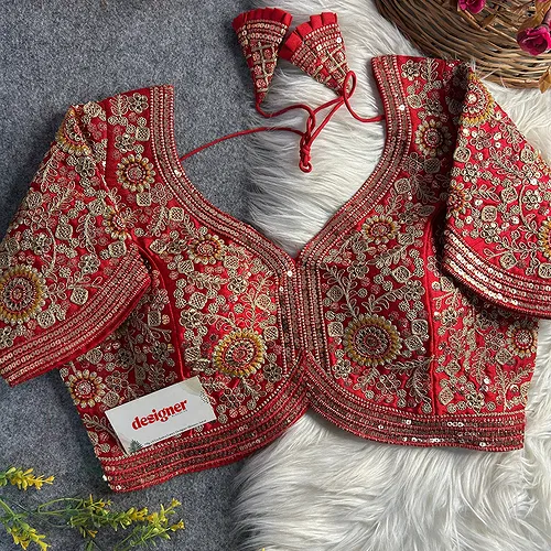 Red Color Apple Cut Bridal Heavy Embroidery Work Blouse