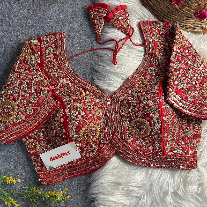 Red Color Apple Cut Bridal Heavy Embroidery Work Blouse