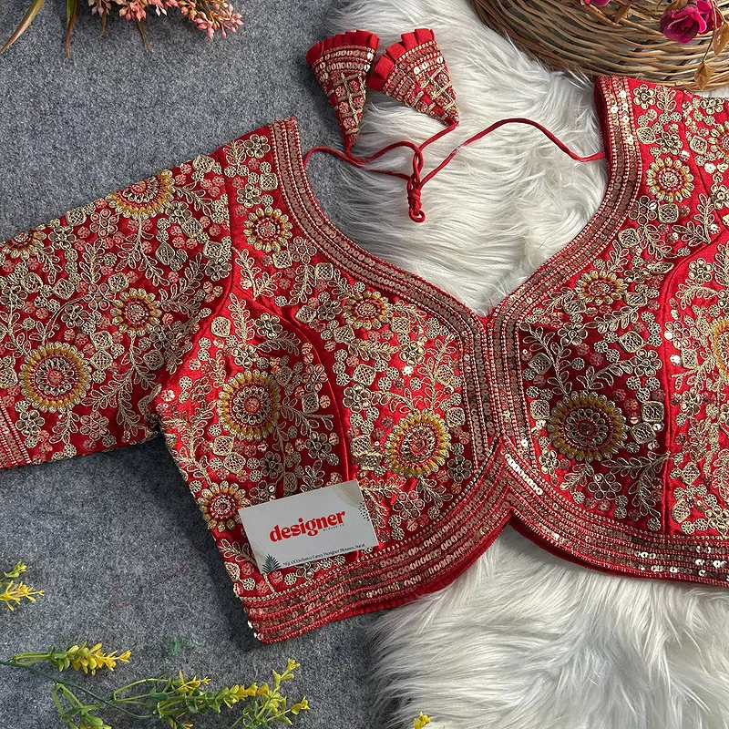 Red Color Apple Cut Bridal Heavy Embroidery Work Blouse