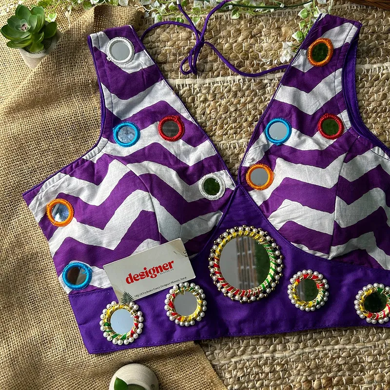 Purple Color Navratri Special Readymade Blouse with Mirror Work