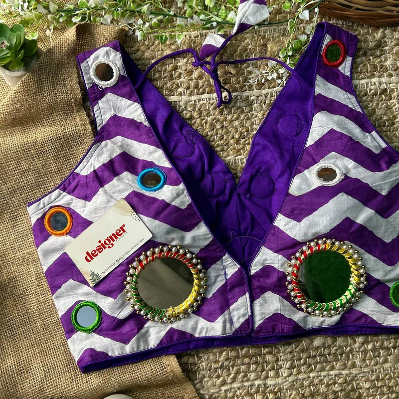 Purple Color Navratri Special Readymade Blouse with Mirror Work
