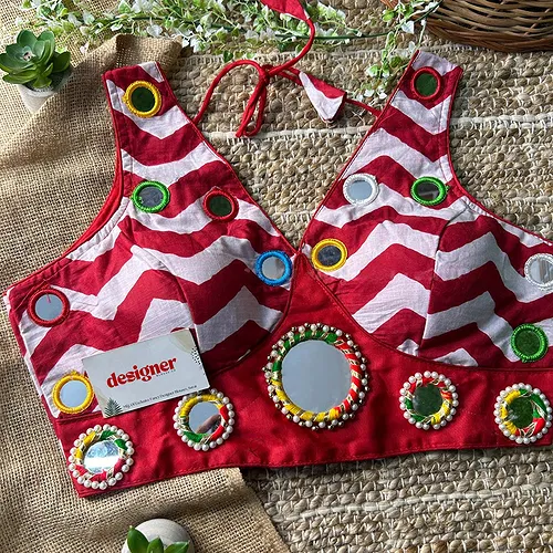 Red Color Navratri Special Readymade Blouse with Mirror Work