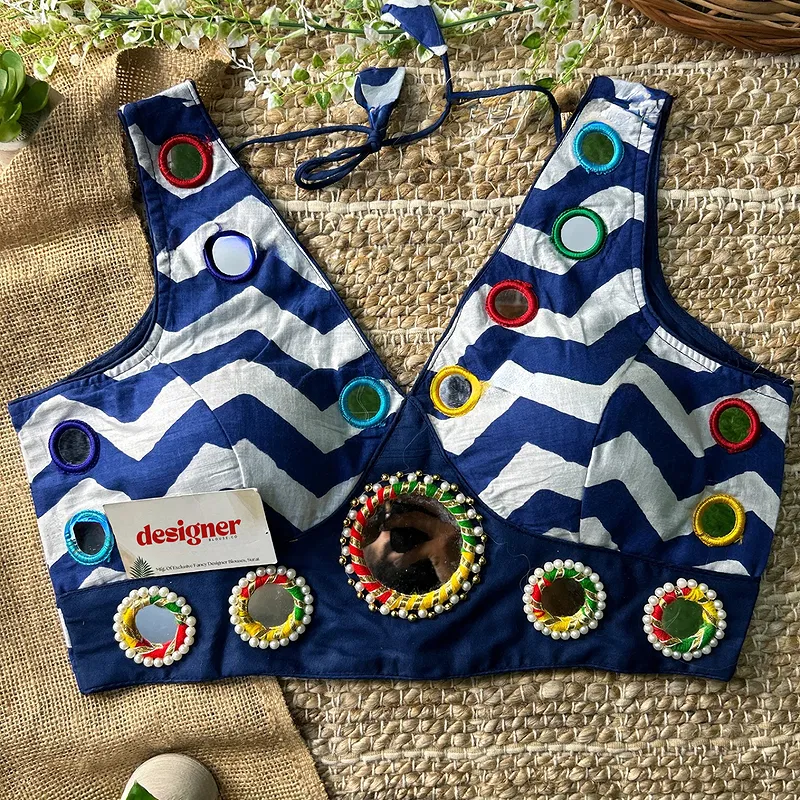 Blue Color Navratri Special Readymade Blouse with Mirror Work