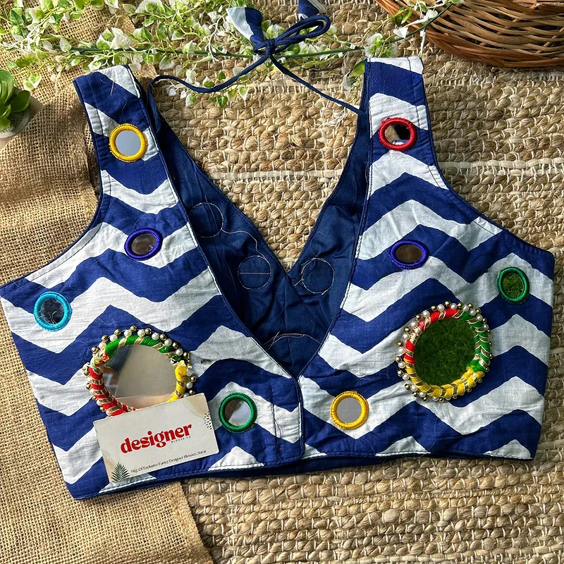 Blue Color Navratri Special Readymade Blouse with Mirror Work