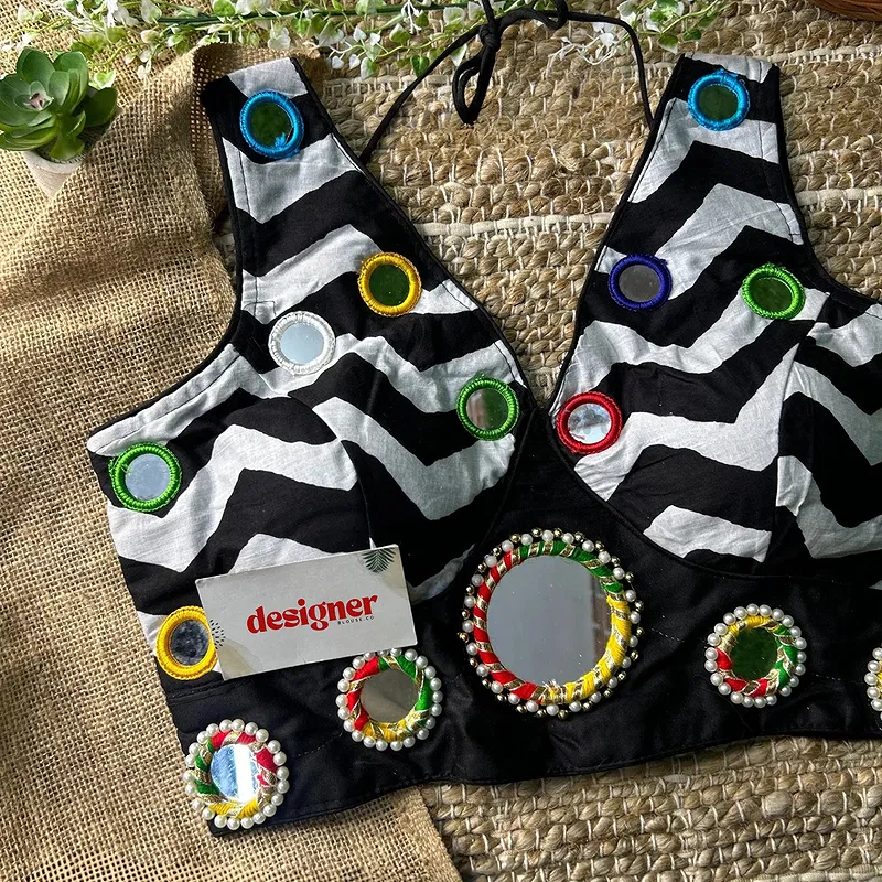 Black Color Navratri Special Readymade Blouse with Mirror Work