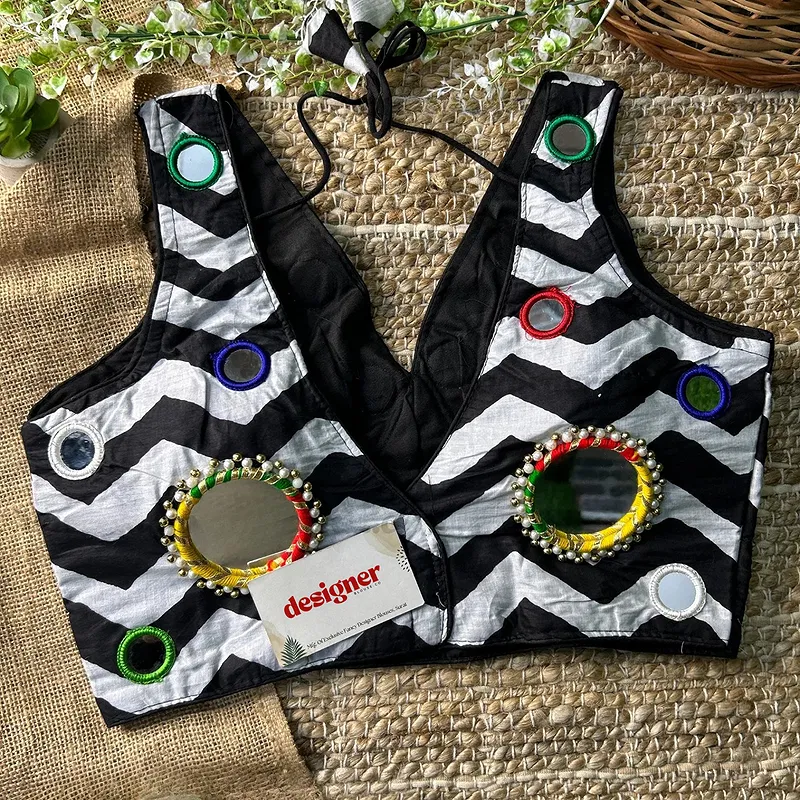 Black Color Navratri Special Readymade Blouse with Mirror Work