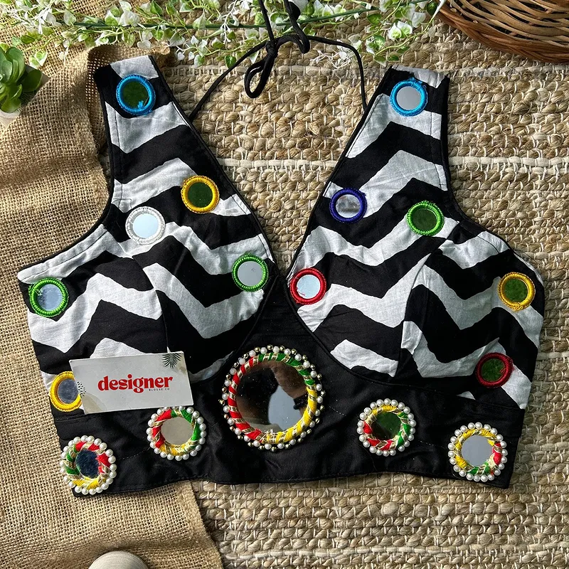 Black Color Navratri Special Readymade Blouse with Mirror Work