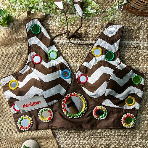 Brown Color Navratri Special Readymade Blouse with Mirror Work