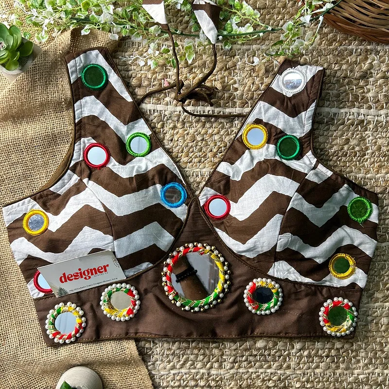 Brown Color Navratri Special Readymade Blouse with Mirror Work