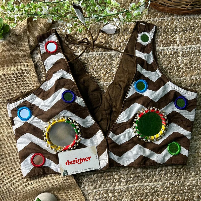 Brown Color Navratri Special Readymade Blouse with Mirror Work