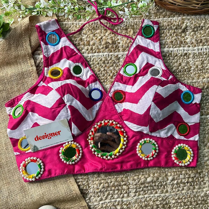 Rani Color Navratri Special Readymade Blouse with Mirror Work