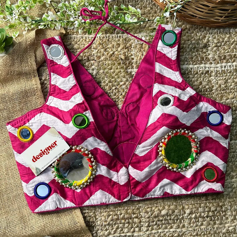 Rani Color Navratri Special Readymade Blouse with Mirror Work