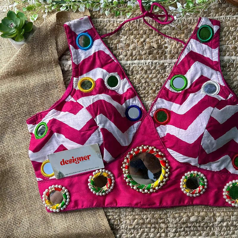 Rani Color Navratri Special Readymade Blouse with Mirror Work