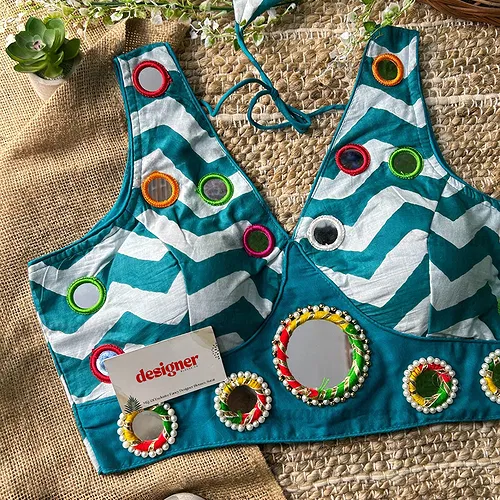 Rama Color Navratri Special Readymade Blouse with Mirror Work