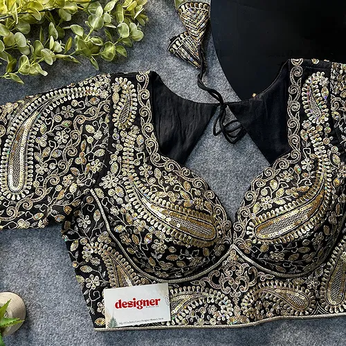 Black Color Italian Silk Readymade Designer Blouse with Sequin & Codding Work
