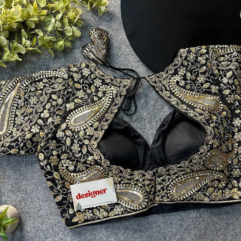 Black Color Italian Silk Readymade Designer Blouse with Sequin & Codding Work