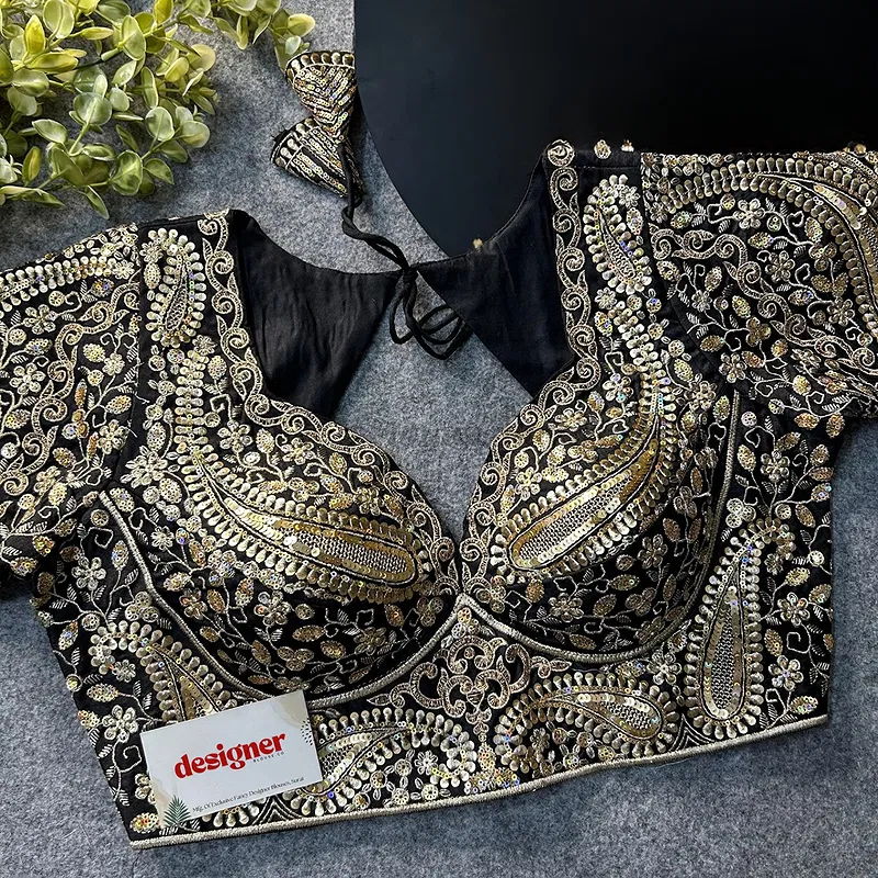 Black Color Italian Silk Readymade Designer Blouse with Sequin & Codding Work