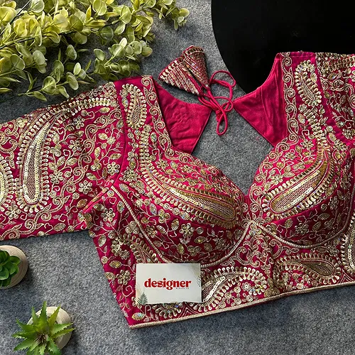 Rani Color Italian Silk Readymade Designer Blouse with Sequin & Codding Work