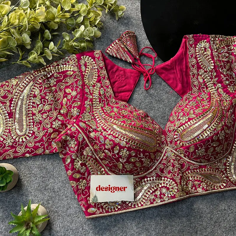 Rani Color Italian Silk Readymade Designer Blouse with Sequin & Codding Work