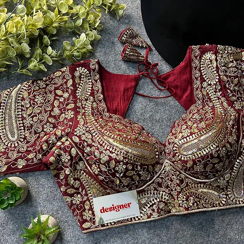 Maroon Color Italian Silk Readymade Designer Blouse with Sequin & Codding Work