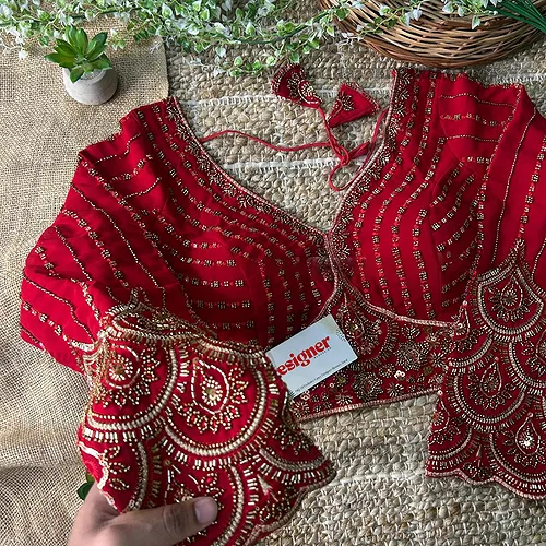 Red Color Beaded Readymade Designer Blouse With Long Sleeves