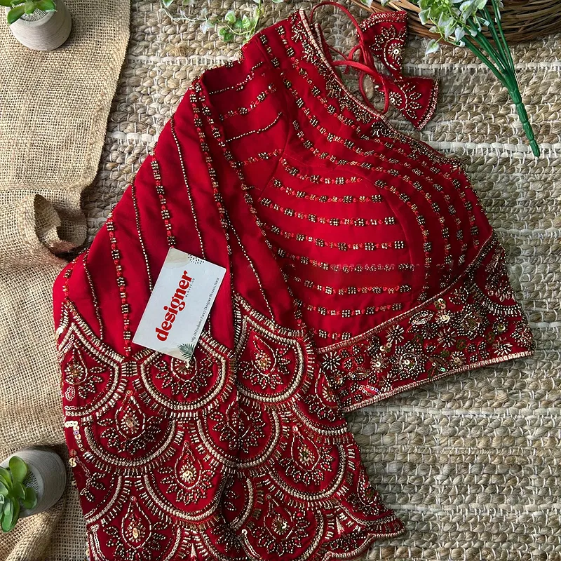 Red Color Beaded Readymade Designer Blouse With Long Sleeves