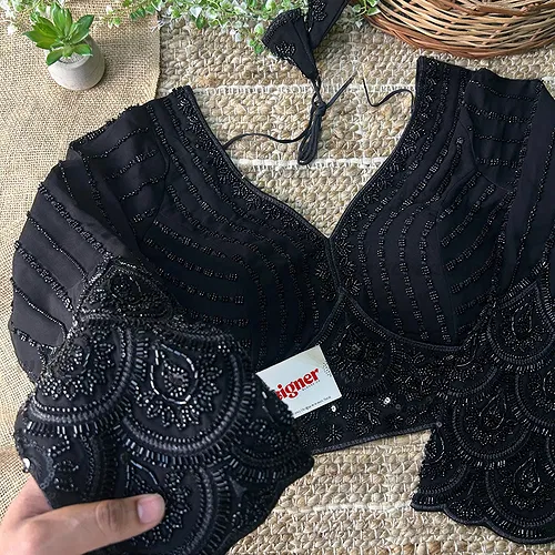 Black Color Beaded Readymade Designer Blouse With Long Sleeves