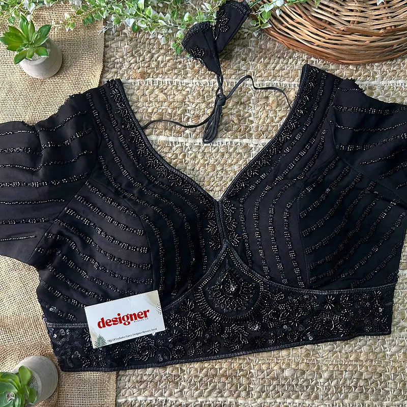 Black Color Beaded Readymade Designer Blouse With Long Sleeves