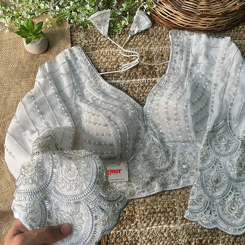 White Color Beaded Readymade Designer Blouse With Long Sleeves