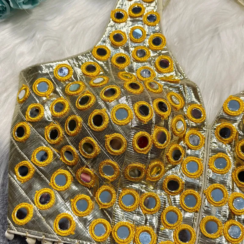 Golden Color Navratri Special Readymade Mirror Work Blouse