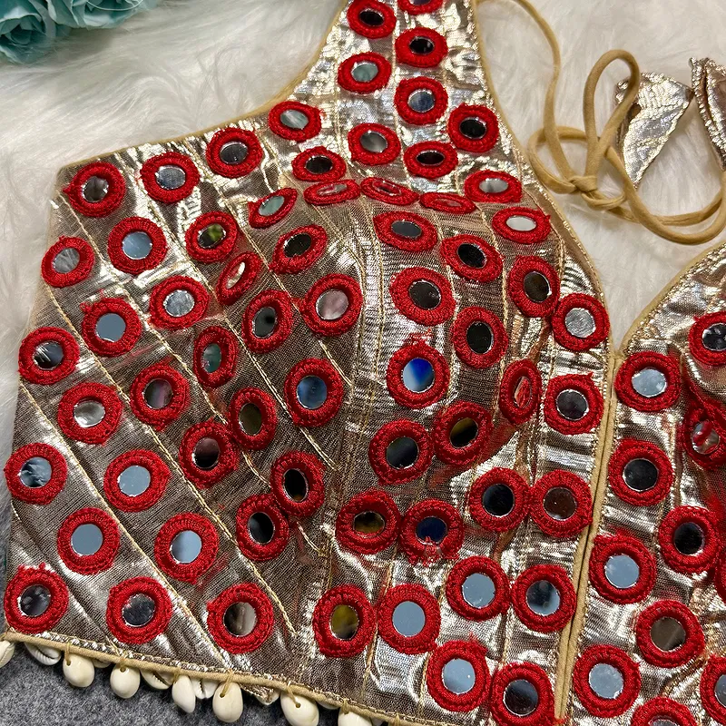 Red Color Navratri Special Readymade Mirror Work Blouse