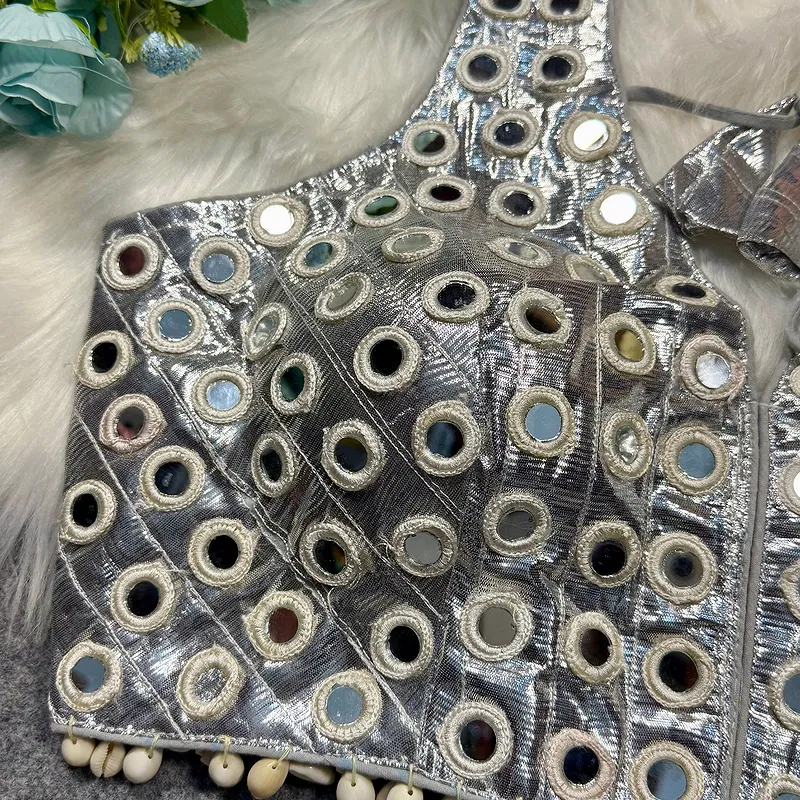 Silver Color Navratri Special Readymade Mirror Work Blouse