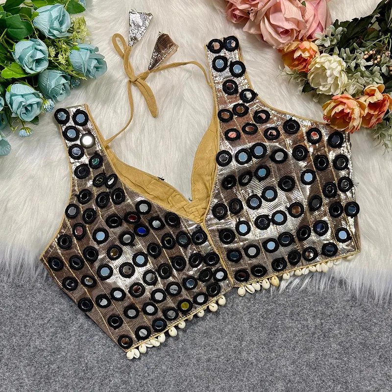 Black Color Navratri Special Readymade Mirror Work Blouse