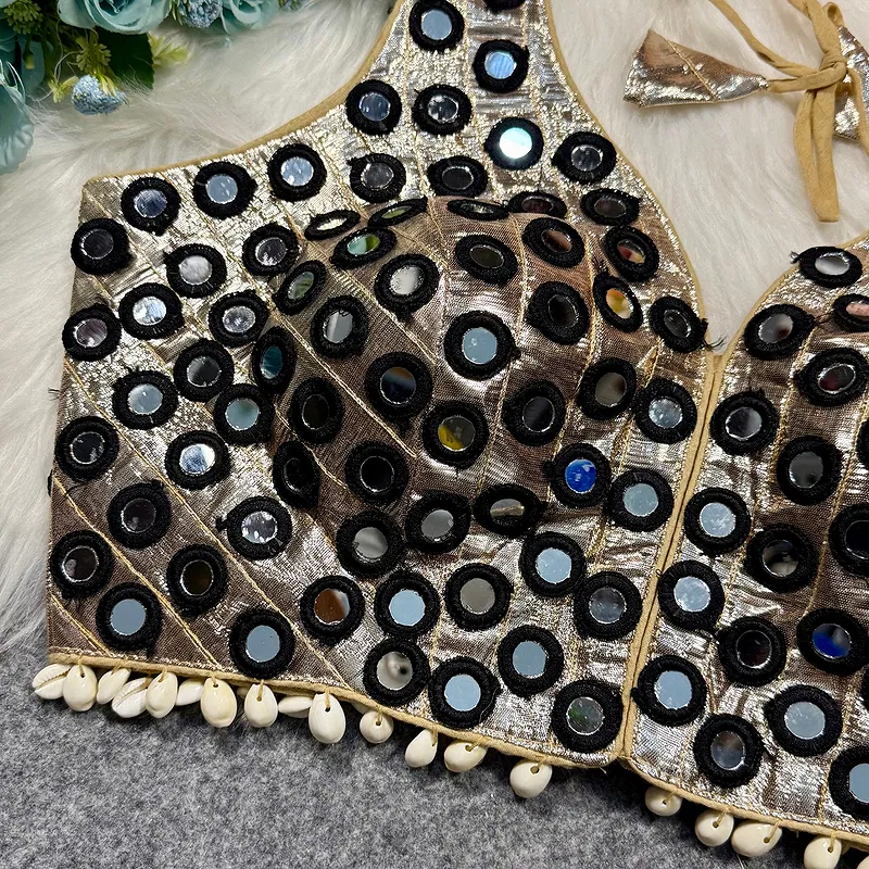 Black Color Navratri Special Readymade Mirror Work Blouse