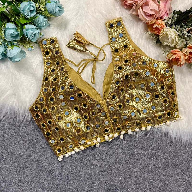 Yellow Color Navratri Special Readymade Mirror Work Blouse