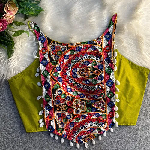 Green Color Heavy Embroidered Readymade Blouse for Navratri